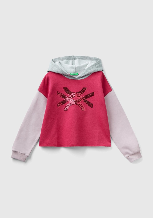  Kız Çocuk Gri Mix Slogan Baskılı Crop Sweatshirt