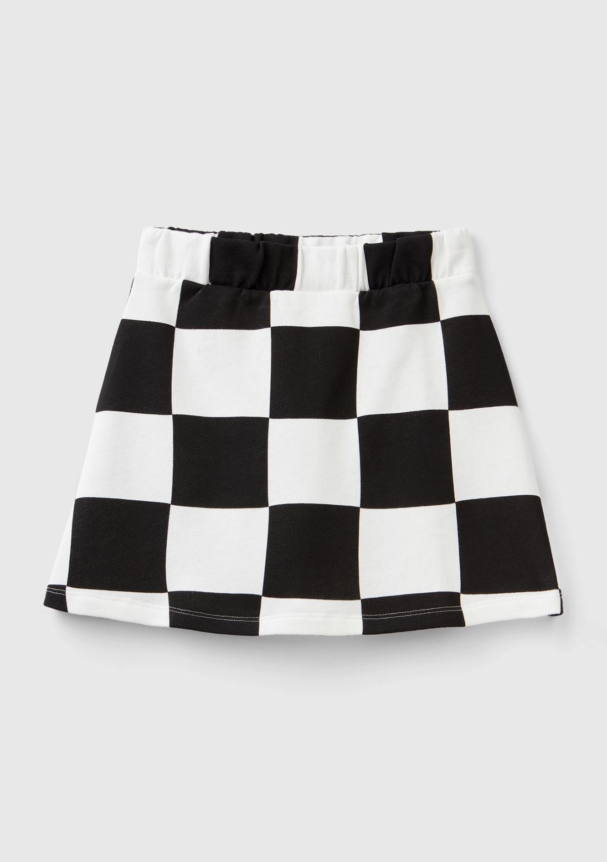  Kız Çocuk Siyah Beyaz Dama Desenli Etek