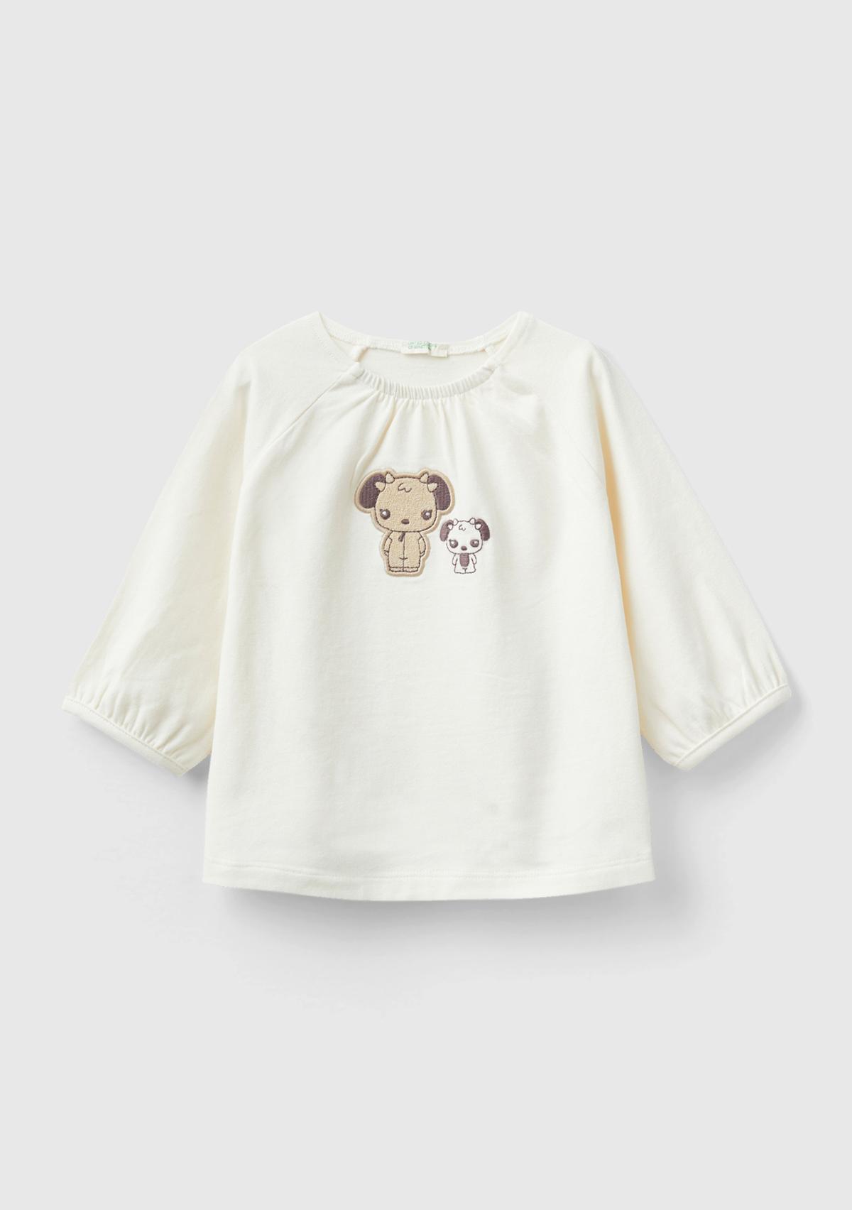  Bebek Krem Hayvan Baskılı Volanlı T-Shirt