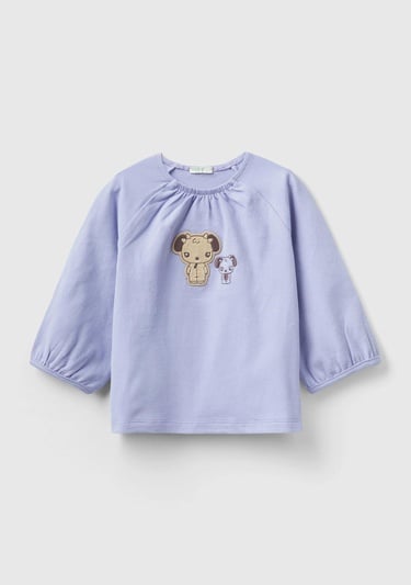  Bebek Lila Hayvan Baskılı Volanlı T-Shirt