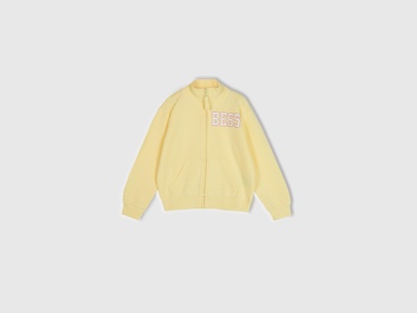  Kız Çocuk Açık Sarı Slogan Baskılı Dik Yaka Sweatshirt