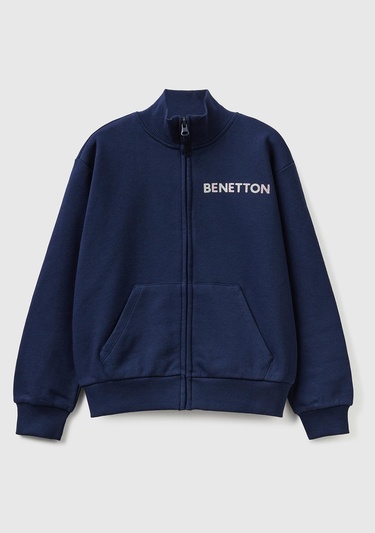  Kız Çocuk Lacivert Slogan Baskılı Dik Yaka Sweatshirt