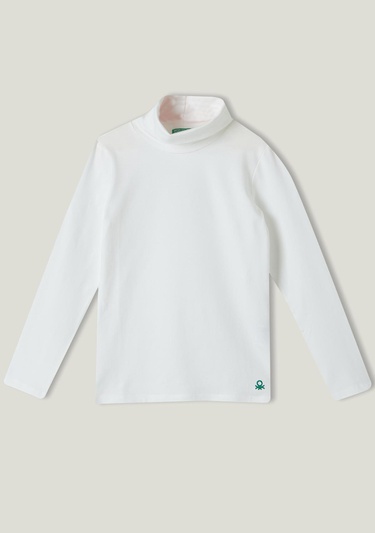  Kız Çocuk Krem Boğazlı Basic T-Shirt