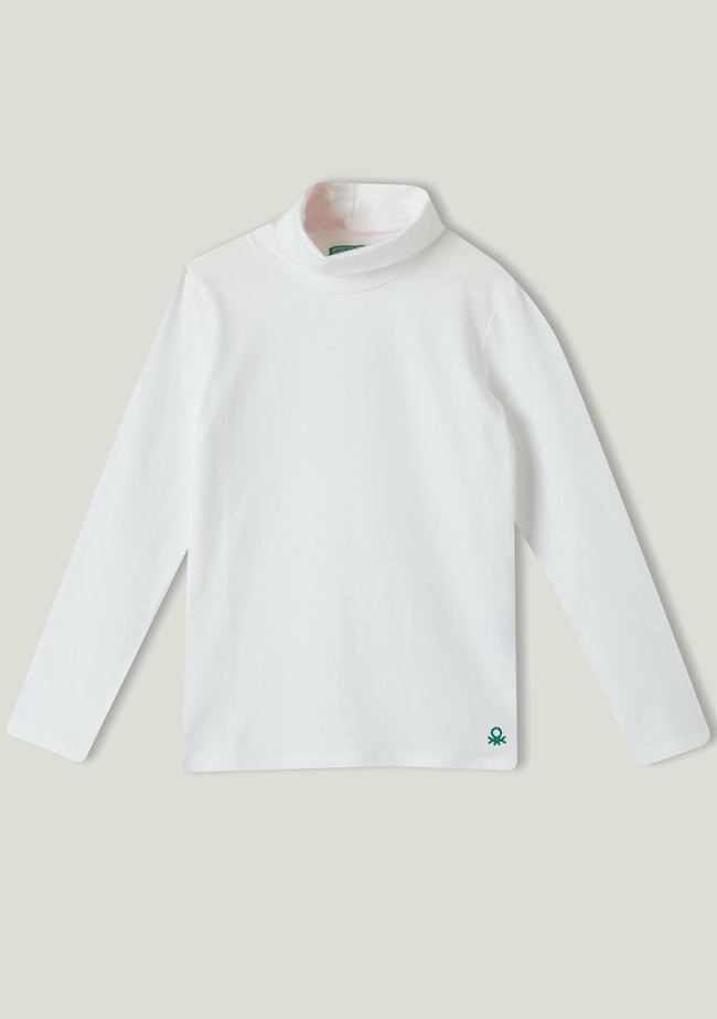  Kız Çocuk Krem Boğazlı Basic T-Shirt