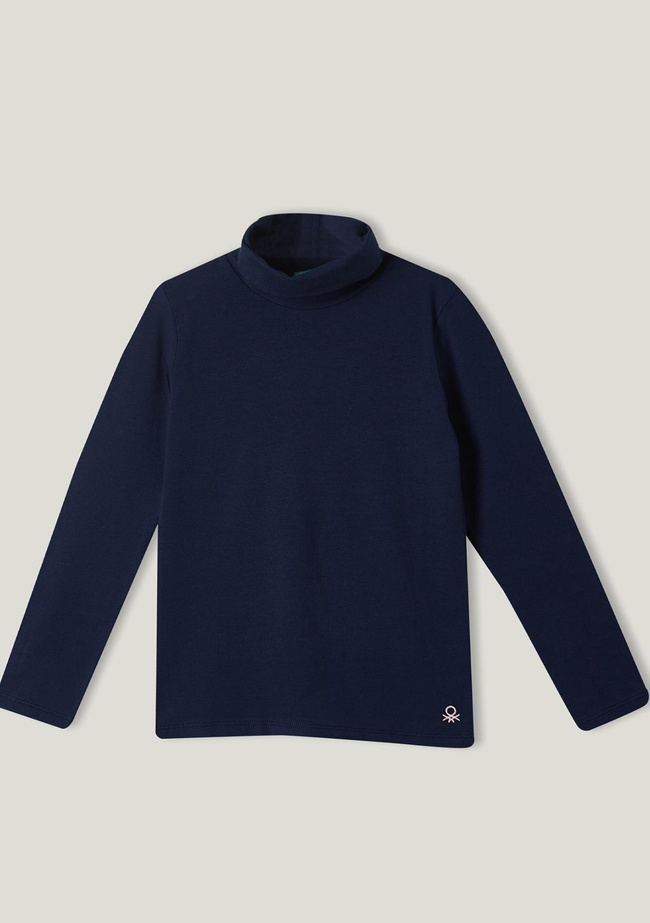  Kız Çocuk Lacivert Boğazlı Basic T-Shirt