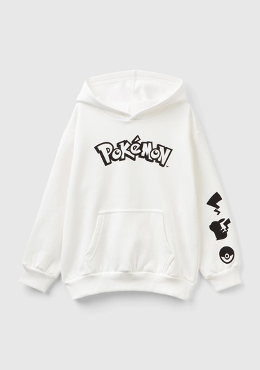  Erkek Çocuk Krem Pokemon Baskılı Önü Cepli Sweatshirt