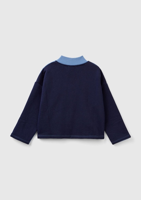  Kız Çocuk Havacı Mavi Slogan Baskılı Renk Bloklu Sweatshirt