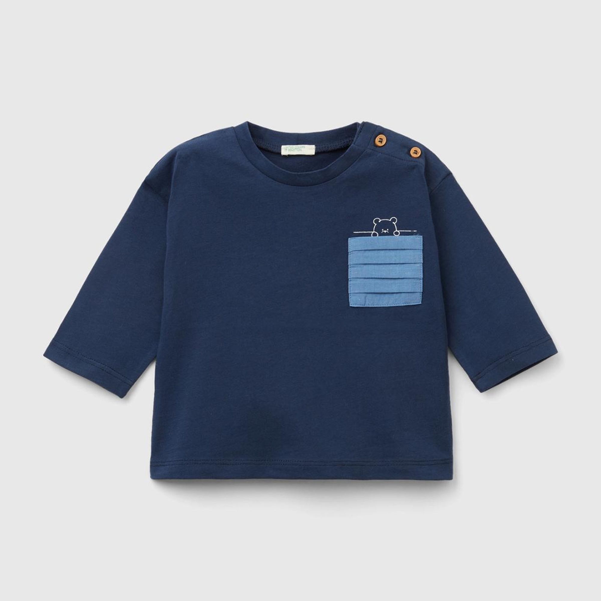 Bebek Lacivert Cep Desenli T-Shirt