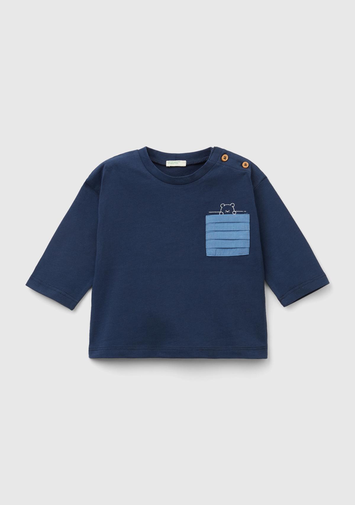  Bebek Lacivert Cep Desenli T-Shirt