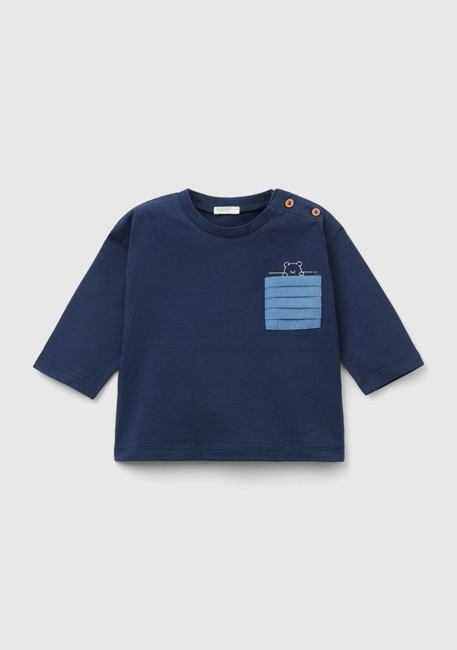  Bebek Lacivert Cep Desenli T-Shirt