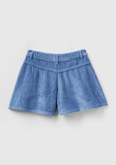  Kız Çocuk Havacı Mavi BE İşlemeli Kadife Mini Şort