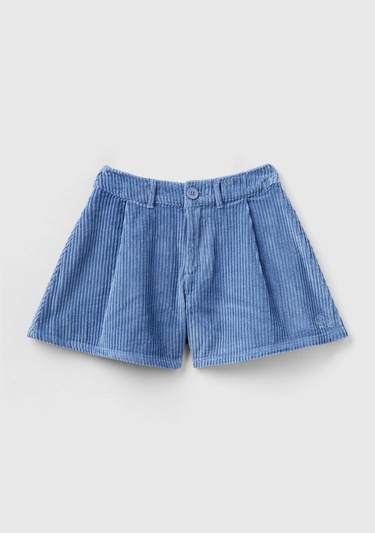  Kız Çocuk Havacı Mavi BE İşlemeli Kadife Mini Şort
