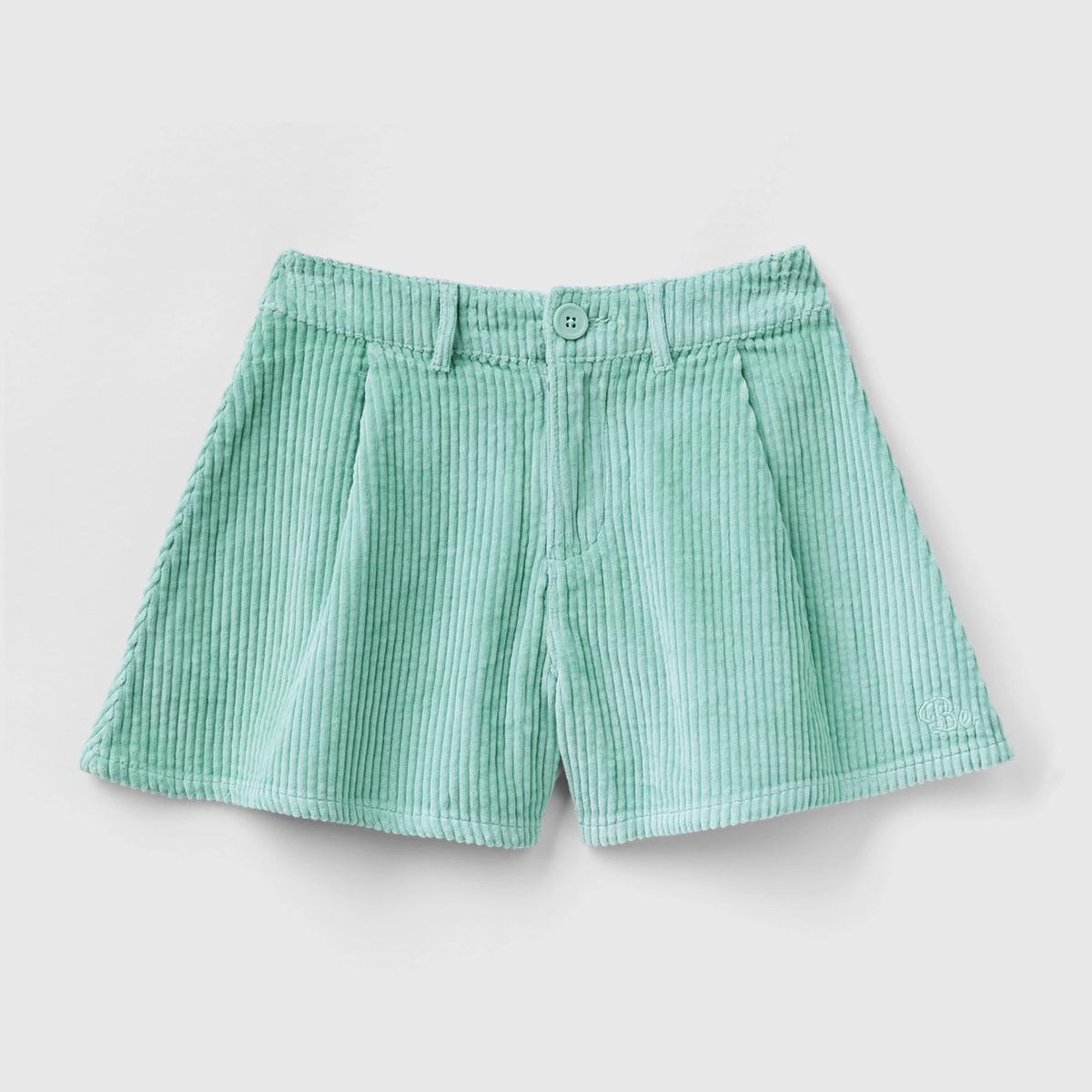 Kız Çocuk Su Yeşili BE İşlemeli Kadife Mini Şort