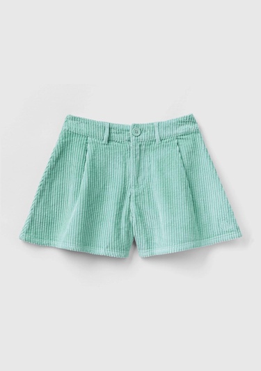  Kız Çocuk Su Yeşili BE İşlemeli Kadife Mini Şort