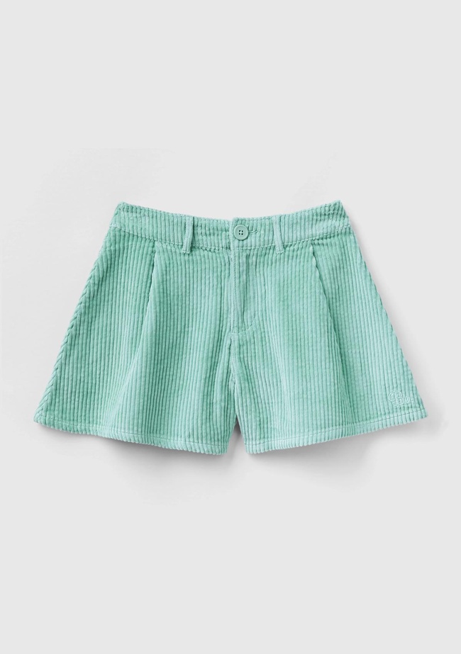  Kız Çocuk Su Yeşili BE İşlemeli Kadife Mini Şort