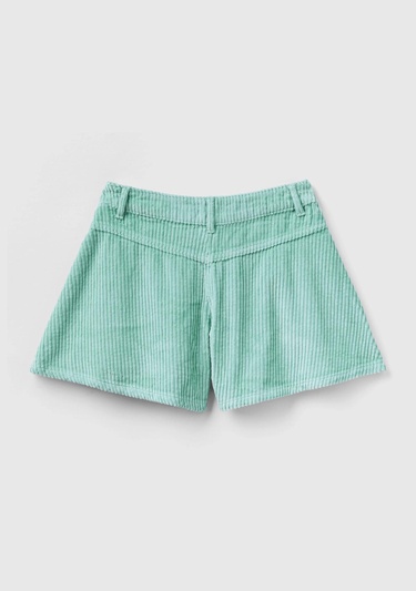  Kız Çocuk Su Yeşili BE İşlemeli Kadife Mini Şort