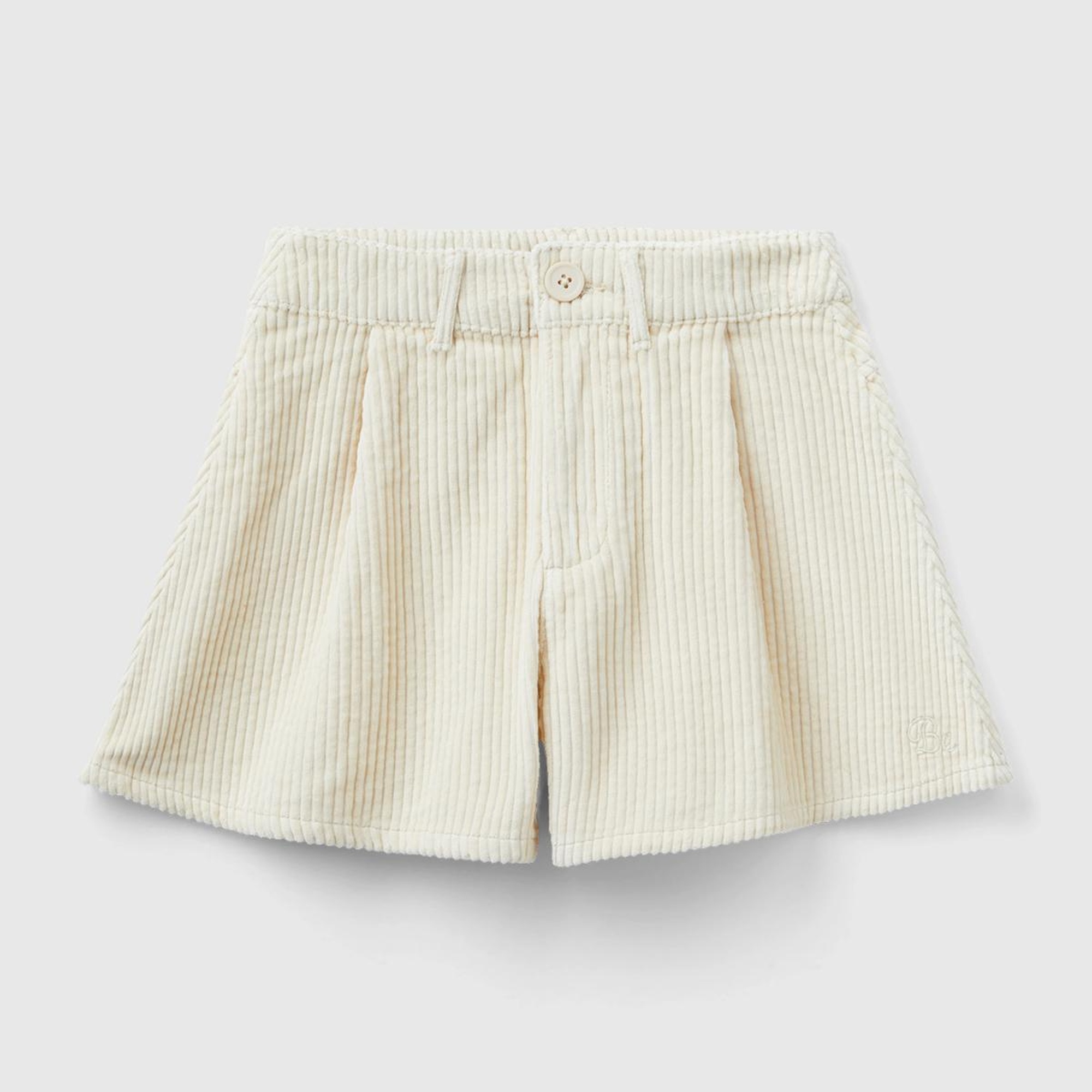 Kız Çocuk Bej BE İşlemeli Kadife Mini Şort