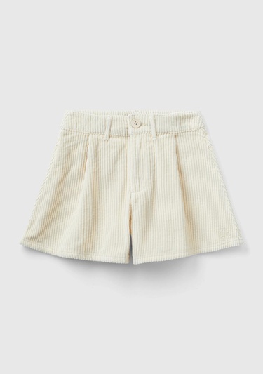 Kız Çocuk Bej BE İşlemeli Kadife Mini Şort