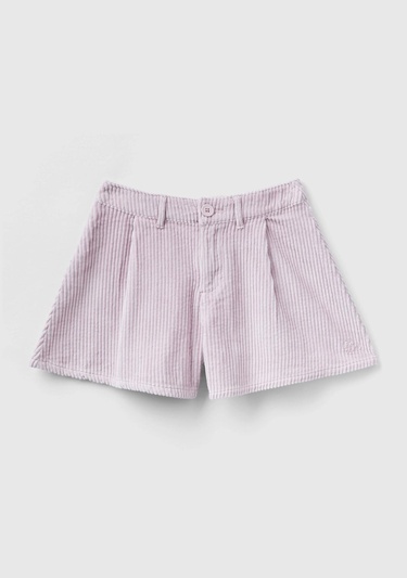  Kız Çocuk Gül Kurusu BE İşlemeli Kadife Mini Şort