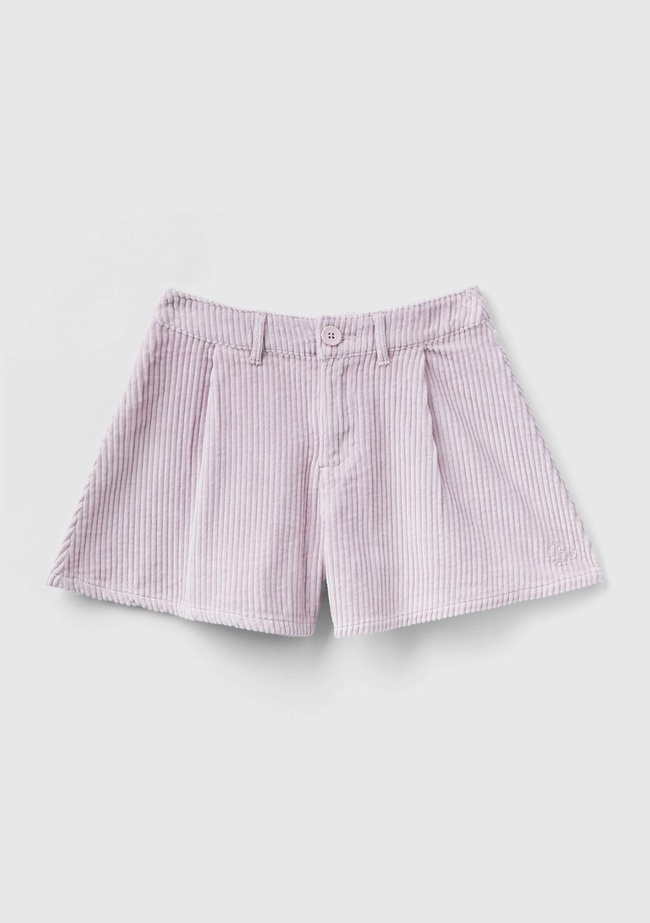  Kız Çocuk Gül Kurusu BE İşlemeli Kadife Mini Şort