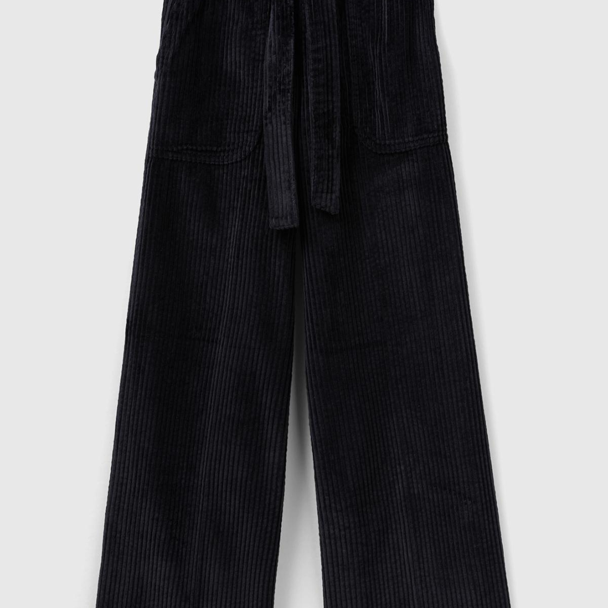 Kız Çocuk Siyah Bol Paça Kadife Pantolon