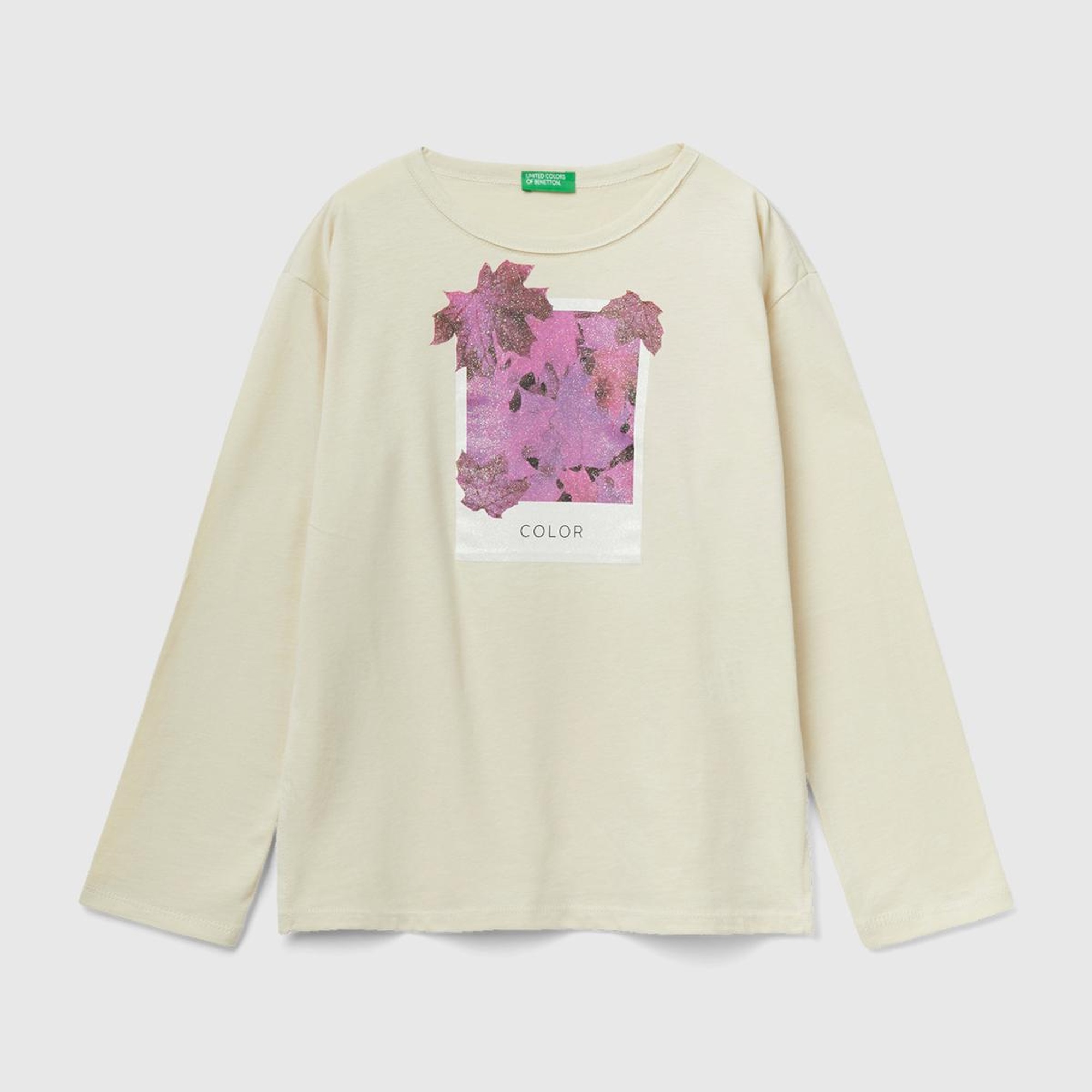 Kız Çocuk Bej Düşük Omuzlu Baskılı T-Shirt