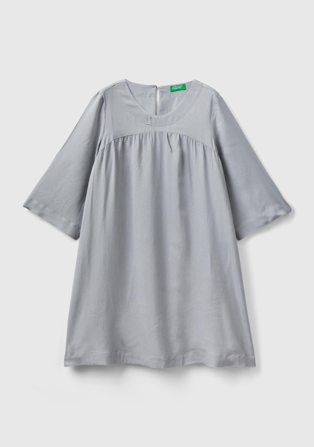  Kız Çocuk Açık Gri Volanlı Sırtı Fermuarlı Elbise