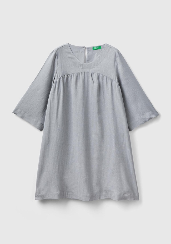  Kız Çocuk Açık Gri Volanlı Sırtı Fermuarlı Elbise