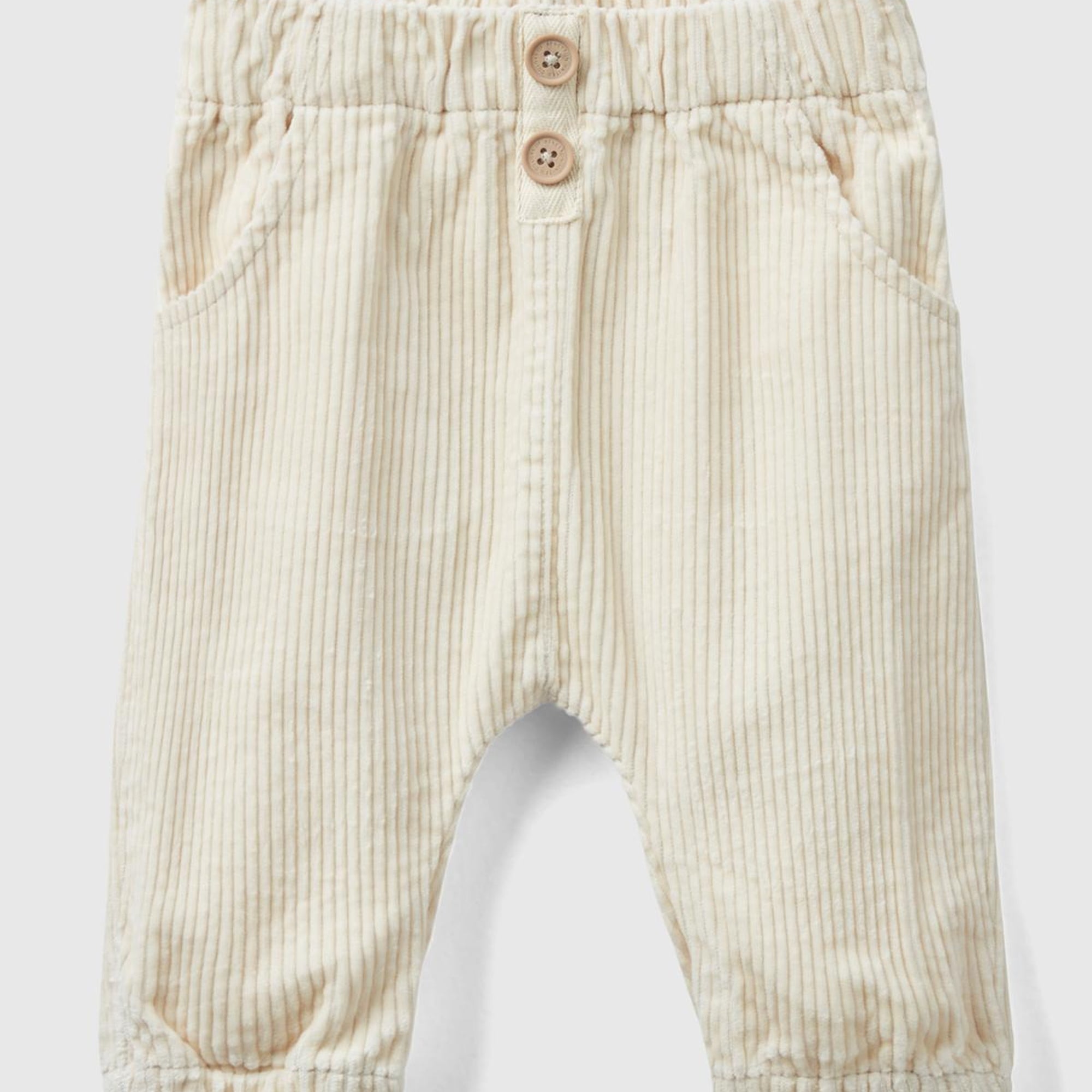 Bebek Bej Beli Lastikli Kadife Pantolon