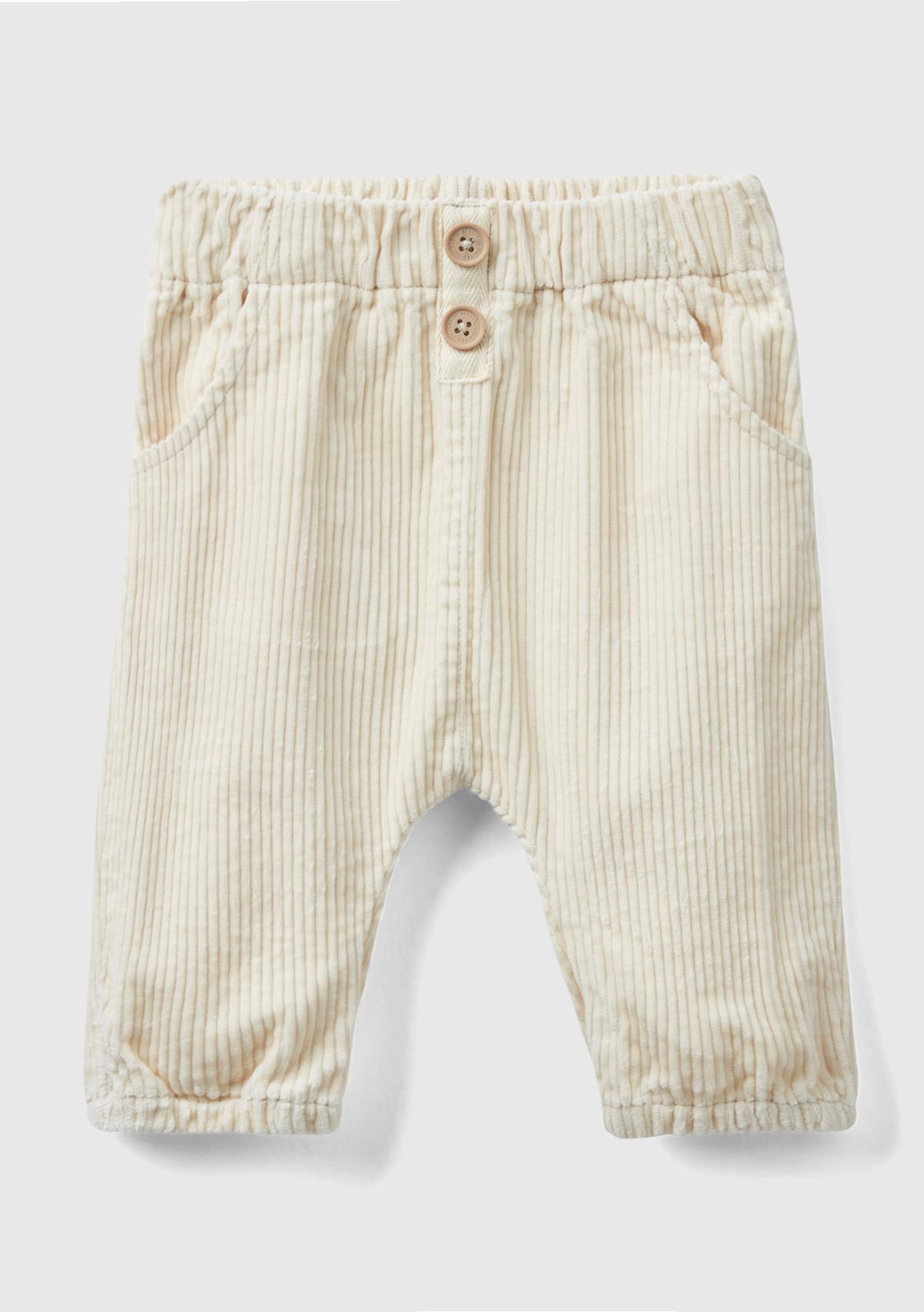  Bebek Bej Beli Lastikli Kadife Pantolon