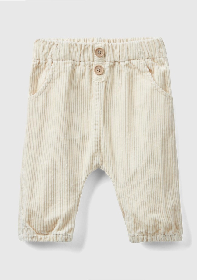  Bebek Bej Beli Lastikli Kadife Pantolon