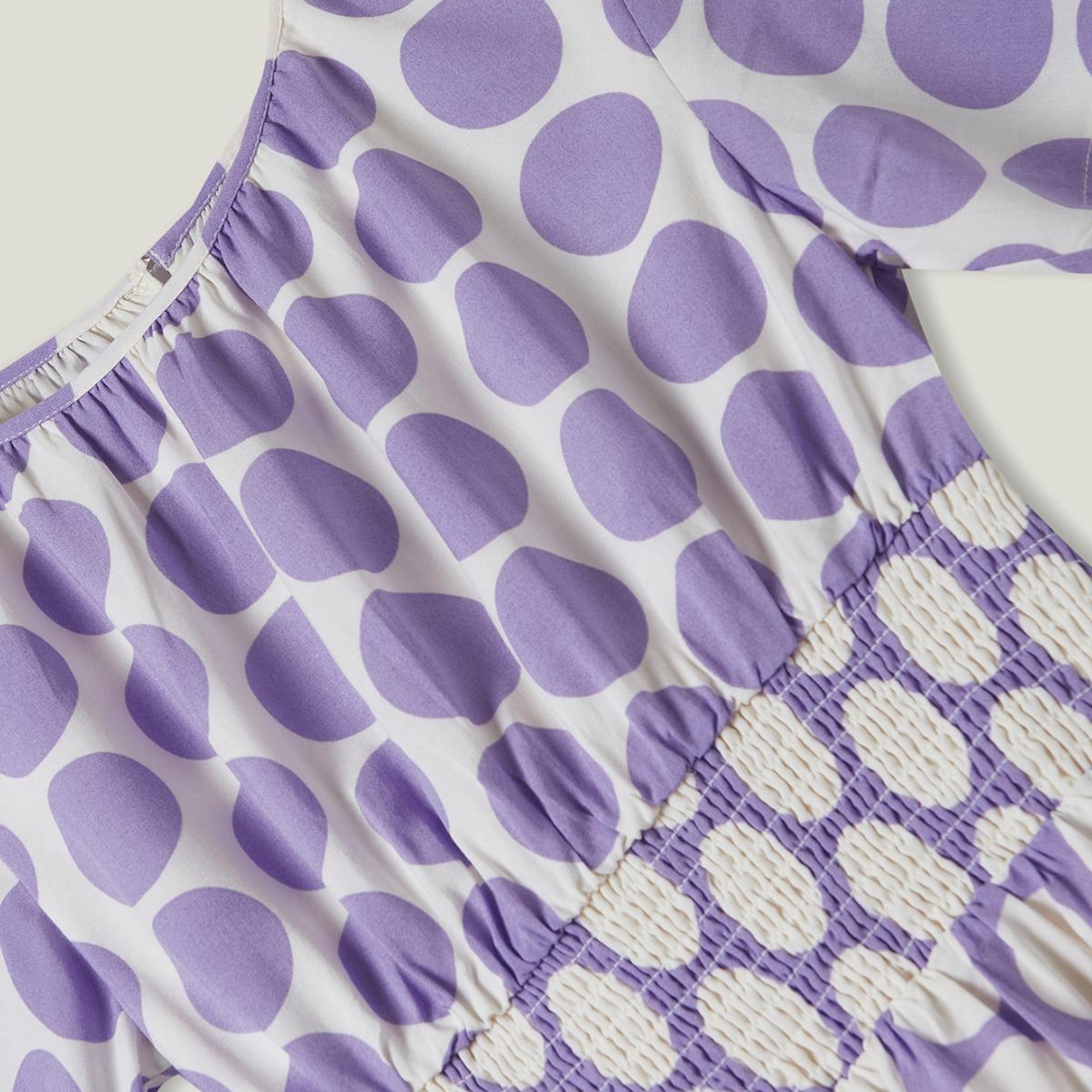 Kız Çocuk Lila Beli Lastikli Puantiye Desenli Elbise
