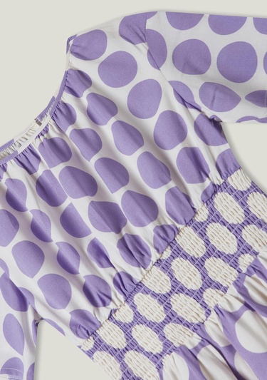  Kız Çocuk Lila Beli Lastikli Puantiye Desenli Elbise