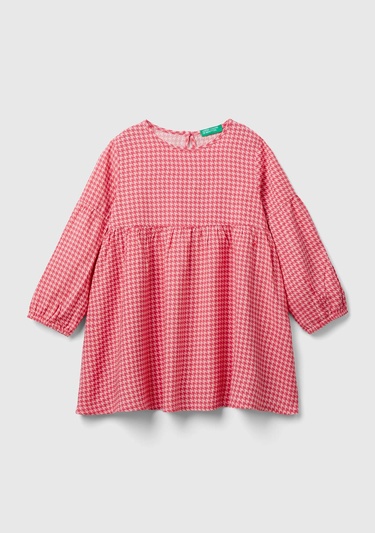  Kız Çocuk Pembe Tamamı Desenli Volanlı Elbise