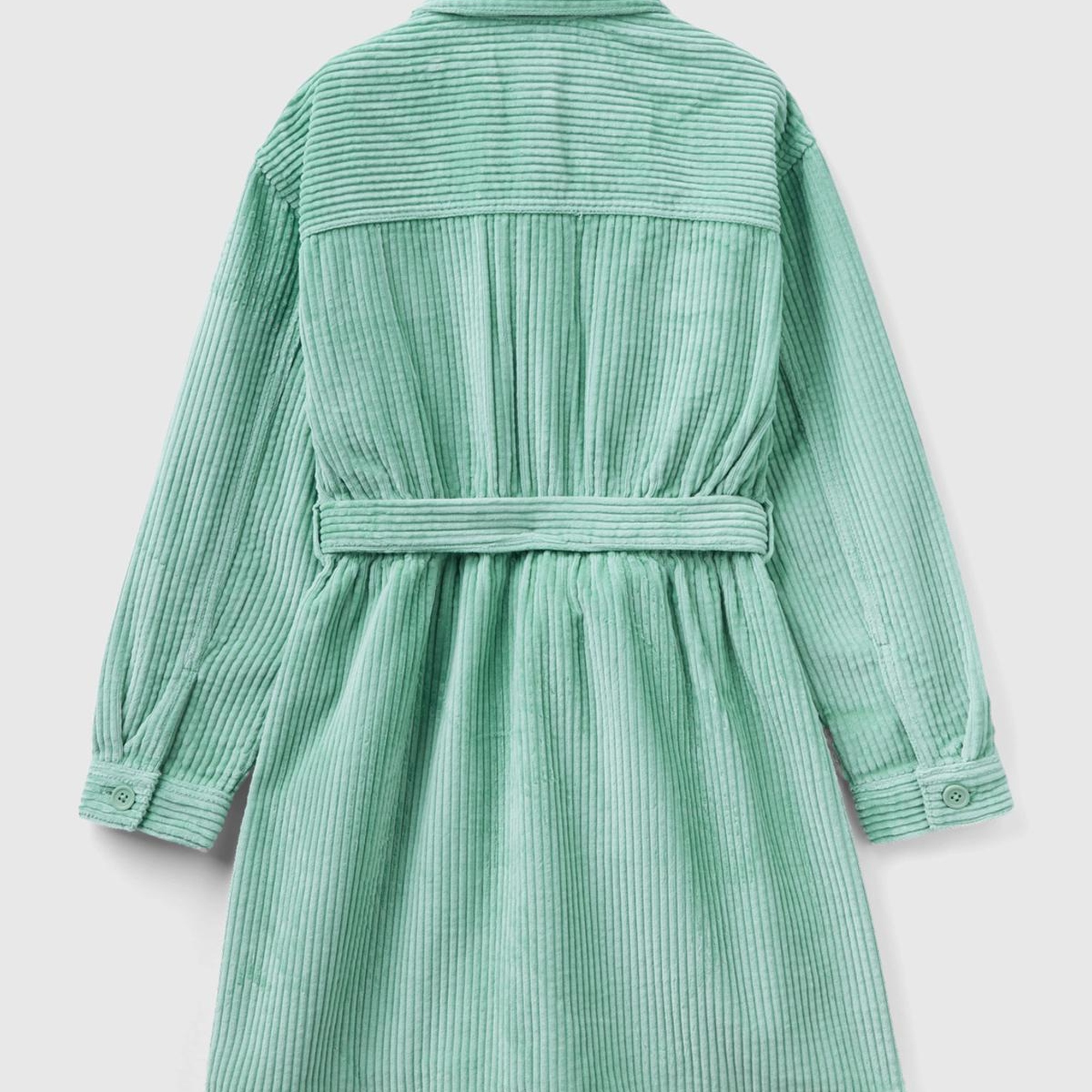 Kız Çocuk Su Yeşili Kemerli Kadife Elbise