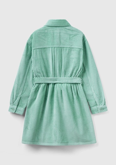  Kız Çocuk Su Yeşili Kemerli Kadife Elbise