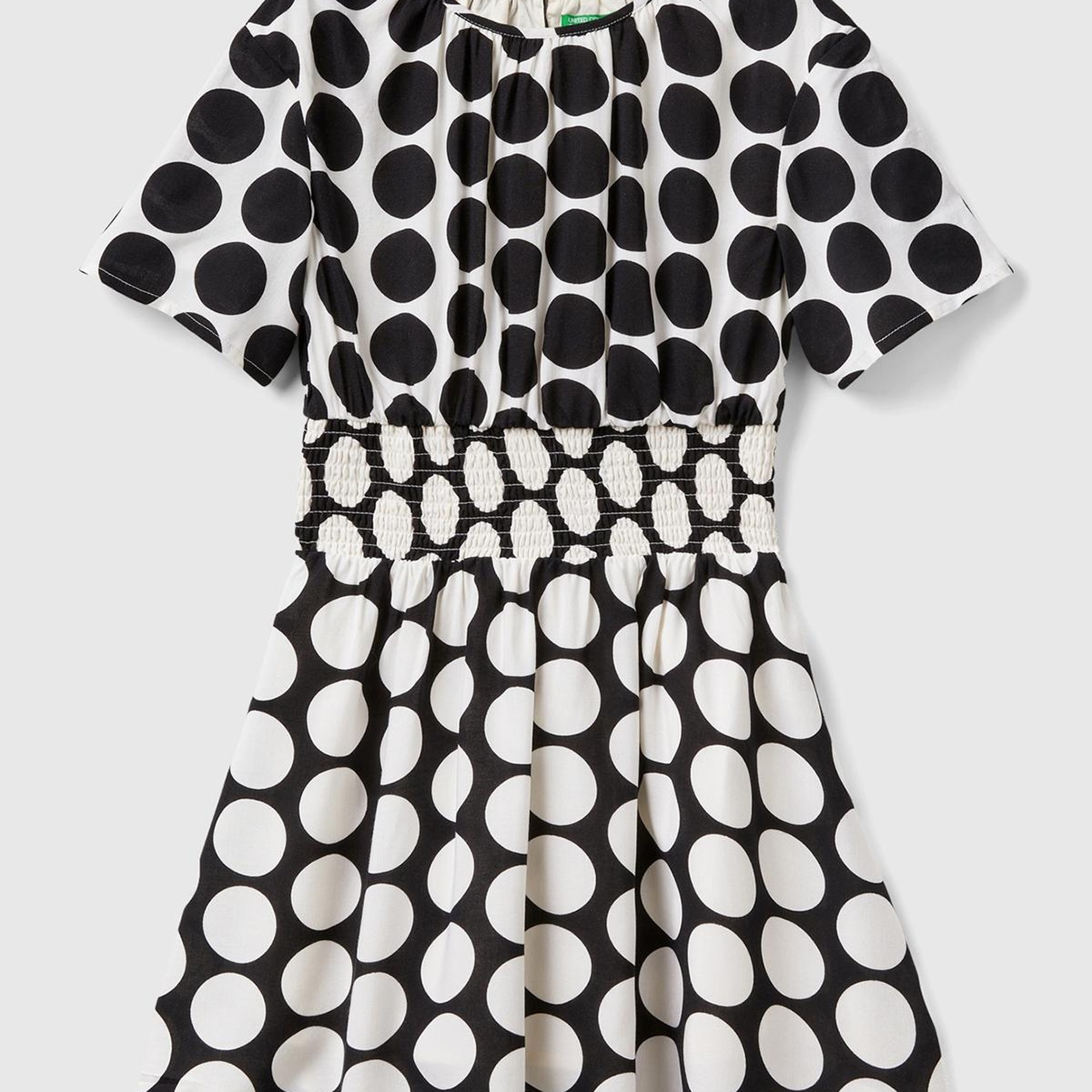 Kız Çocuk Siyah Beli Lastikli Puantiye Desenli Elbise