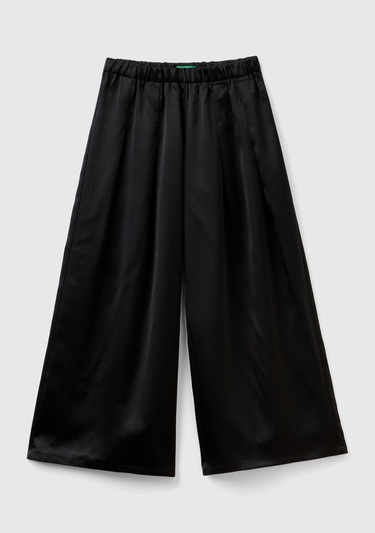  Kız Çocuk Siyah Beli Lastikli Geniş Paça Pantolon