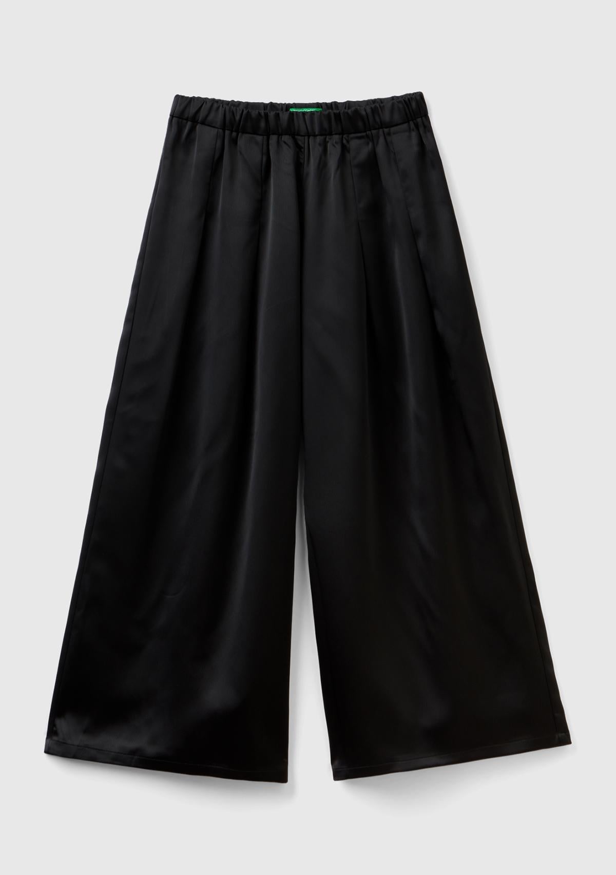  Kız Çocuk Siyah Beli Lastikli Geniş Paça Pantolon