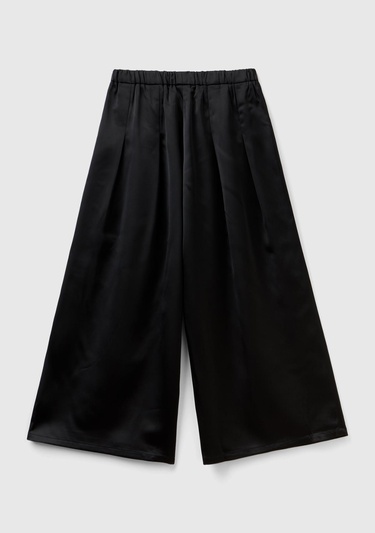  Kız Çocuk Siyah Beli Lastikli Geniş Paça Pantolon