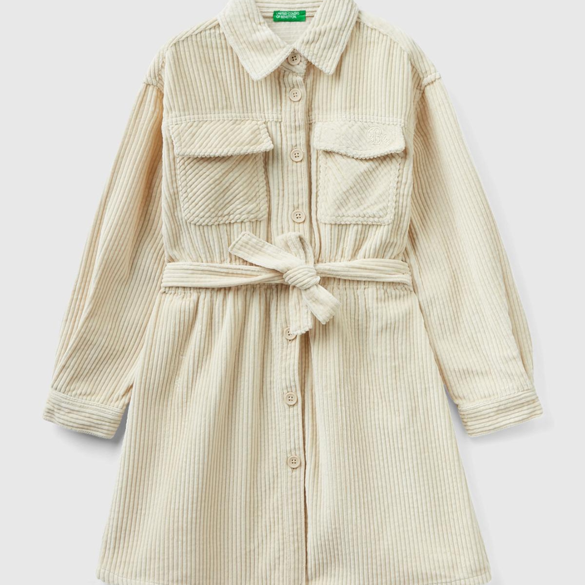 Kız Çocuk Bej Kemerli Kadife Elbise