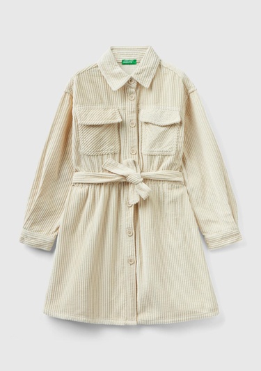  Kız Çocuk Bej Kemerli Kadife Elbise