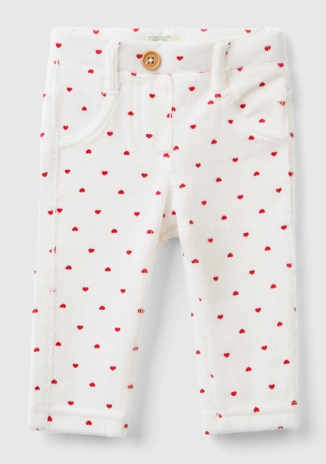  Bebek Krem Mikro Desenli Kadife Pantolon