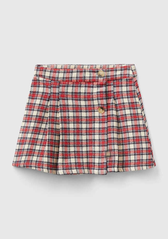 Kız Çocuk Bordo Mix Ekoseli Mini Etek