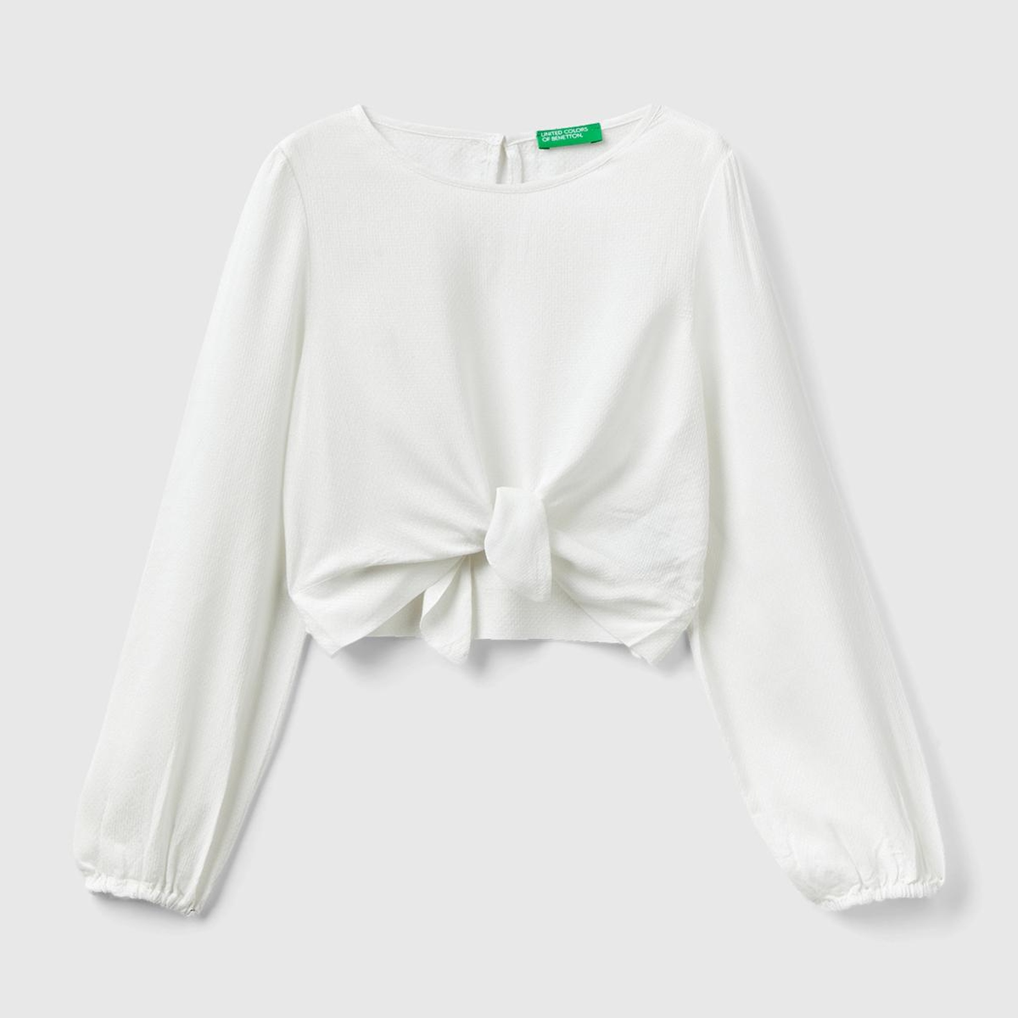 Kız Çocuk Krem Önü Bağlamalı Bluz