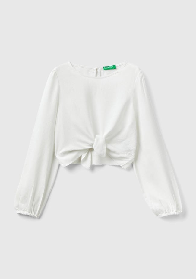  Kız Çocuk Krem Önü Bağlamalı Bluz