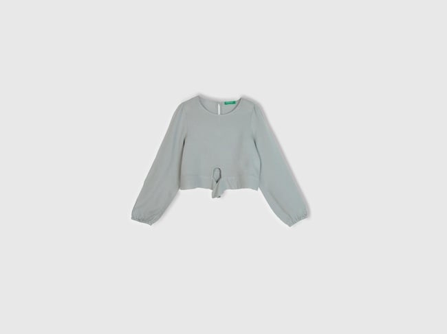  Kız Çocuk Açık Gri Önü Bağlamalı Bluz