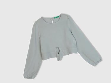  Kız Çocuk Açık Gri Önü Bağlamalı Bluz