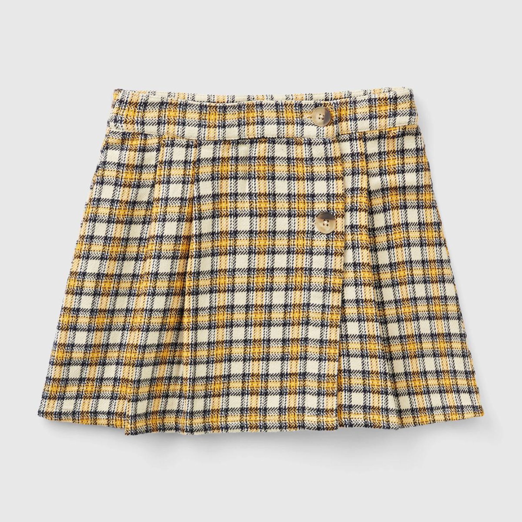 Kız Çocuk Sarı Mix Ekoseli Mini Etek