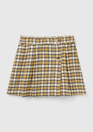  Kız Çocuk Sarı Mix Ekoseli Mini Etek